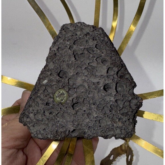 Torched Brass Mid Century Brutalist Butterfly In Grass Sculpture Lava Rock - Picture 4 of 4